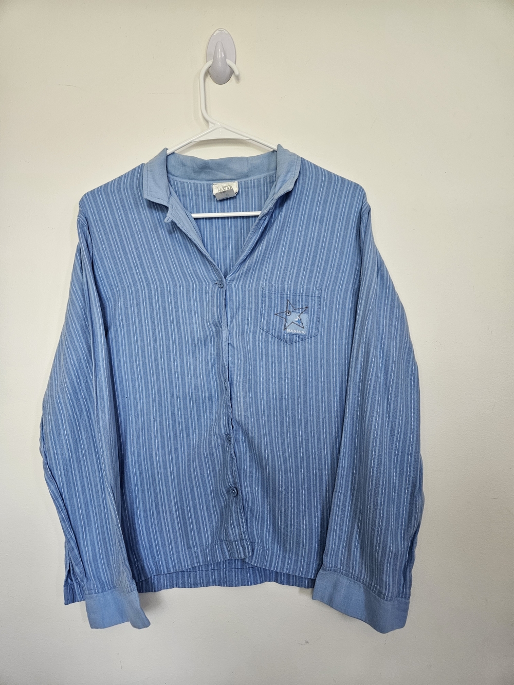 La Senza Lingerie Blue Striped Cotton Pajama Top Long Sleeve Button Up Size M
